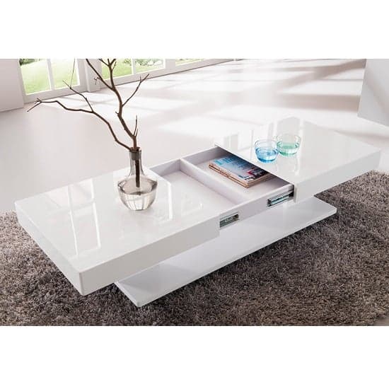 Vernon Extending High Gloss Coffee Table With Storage In White