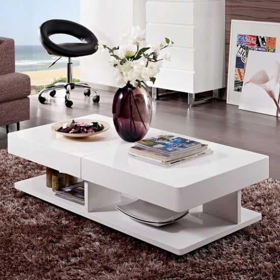 Vernon Extending High Gloss Coffee Table With Storage In White