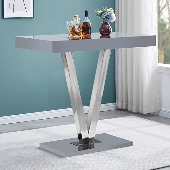 Visalia High Gloss Bar Table Rectangular Glass Top In Grey