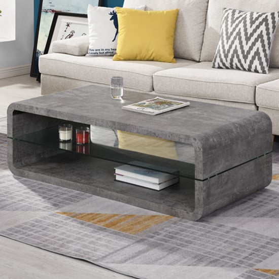 Xenia Wooden Coffee Table With Shelf In Concrete Effect