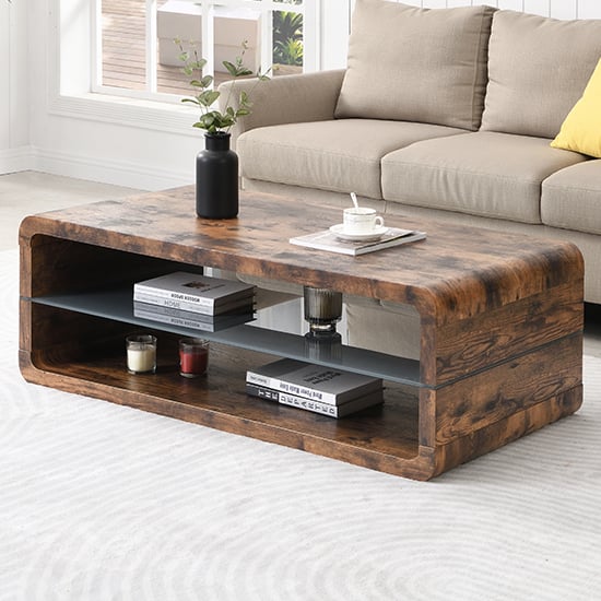 Xenia Wooden Coffee Table With Shelf In Rustic Oak