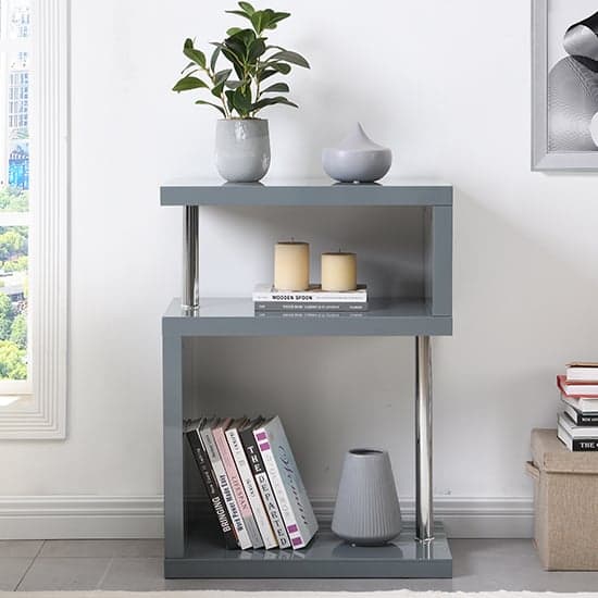 Albany High Gloss 3 Tiers Shelving Unit In Grey