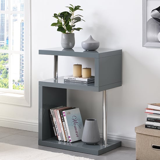 Albany High Gloss 3 Tiers Shelving Unit In Grey