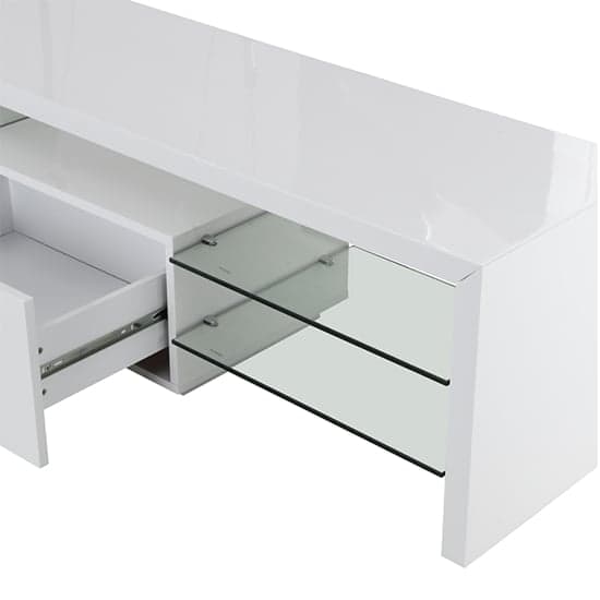 Alpha High Gloss TV Stand With Storage In White And LED Lights