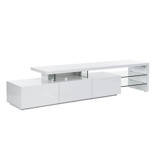 Alpha High Gloss TV Stand With Storage In White And LED Lights