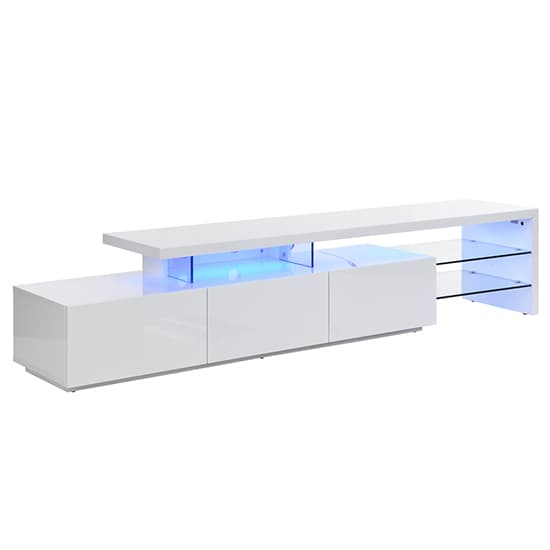 Alpha High Gloss TV Stand With Storage In White And LED Lights