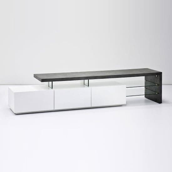 Alpha Wooden TV Stand With Storage In Concrete And Matt White