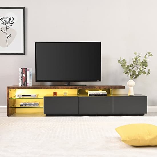 Alpha Wooden TV Stand With Storage In Rustic Oak And LED