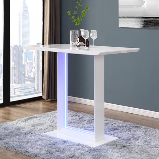 Alpine High Gloss Bar Table In White With LED Lighting