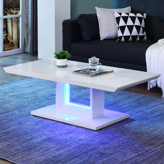 Alpine High Gloss Coffee Table In White With LED Lighting