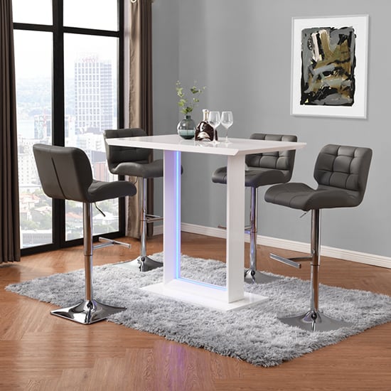 Alpine LED High Gloss Bar Table With 4 Canyon Grey Stools