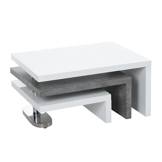 Amarillo White High Gloss Rotating Coffee Table In Concrete Effect