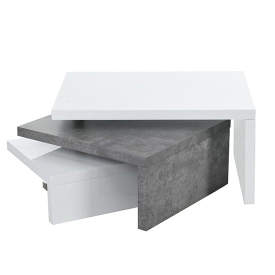 Amarillo White High Gloss Rotating Coffee Table In Concrete Effect