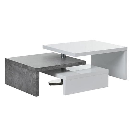 Amarillo White High Gloss Rotating Coffee Table In Concrete Effect