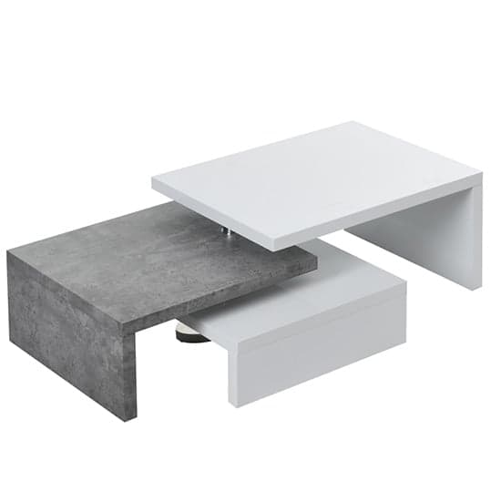 Amarillo White High Gloss Rotating Coffee Table In Concrete Effect