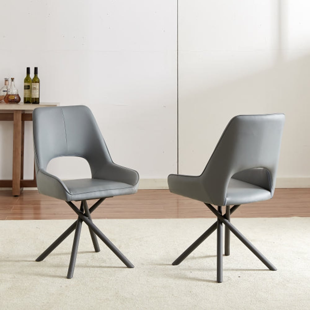 Amityville Grey PU leather Dining Chairs with Anthracite Legs In Pair