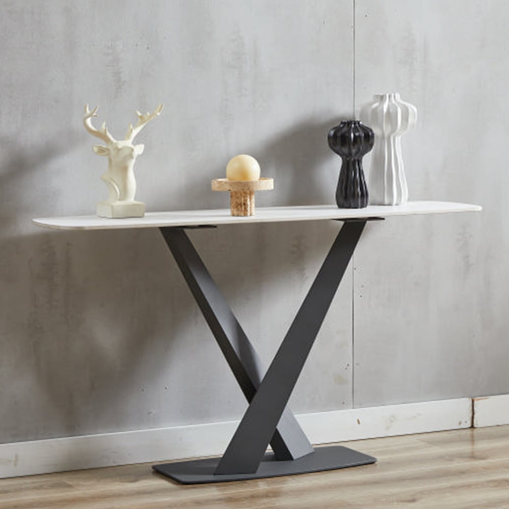 Amityville Sintered Stone Console Table With Anthracite Base