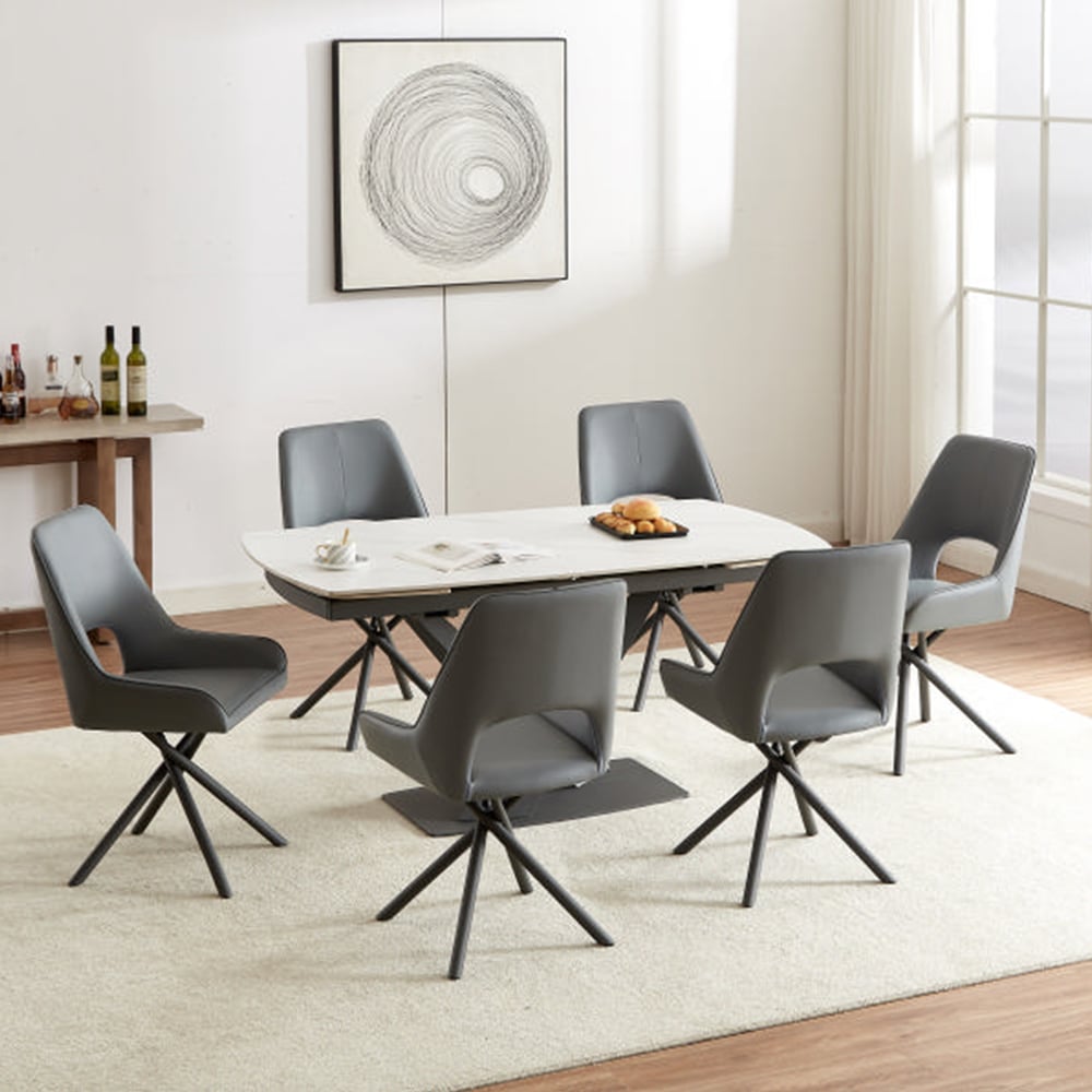 Amityville Sintered Stone Extending Dining Table With 6 Grey Chairs