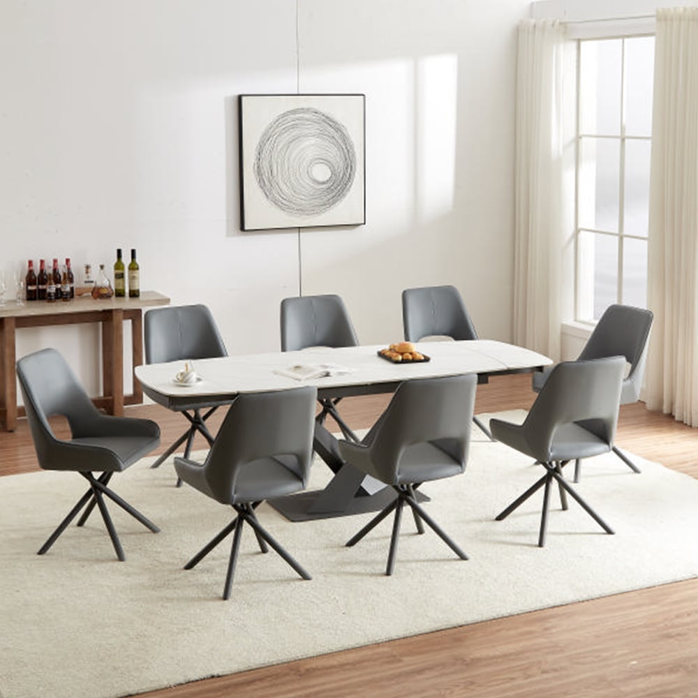 Amityville Sintered Stone Extending Dining Table With 8 Grey Chairs