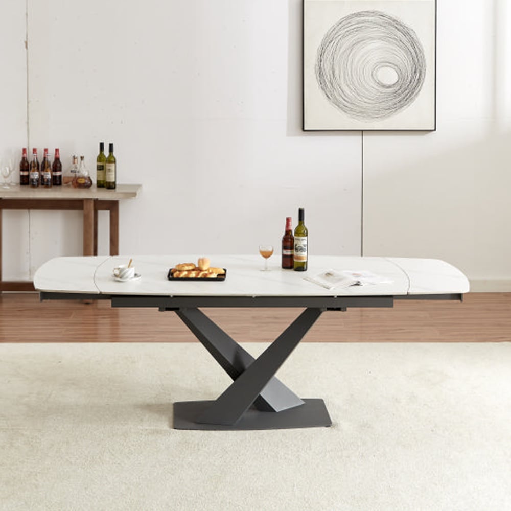 Amityville Sintered Stone Extending Dining Table With Anthracite Base