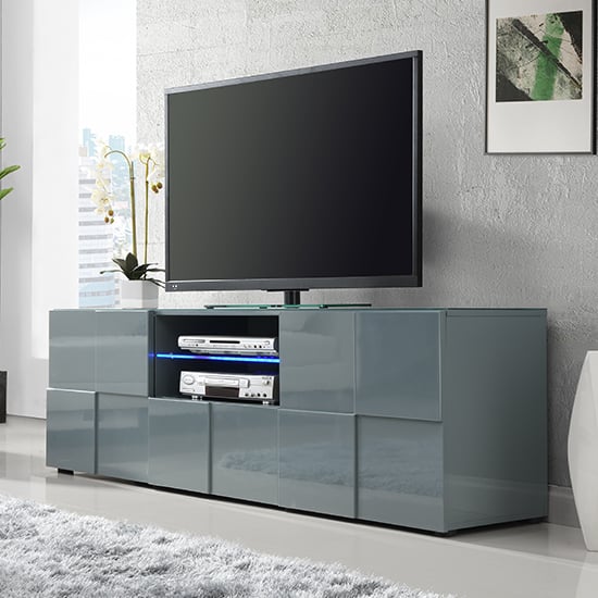 Ashland High Gloss TV Sideboard In Grey With LED Lights