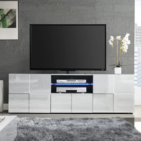 Ashland High Gloss TV Sideboard In White With LED Lights