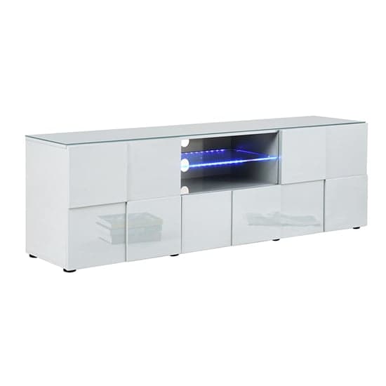 Ashland High Gloss TV Sideboard In White With LED Lights