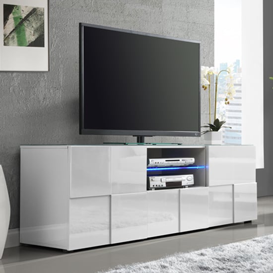 Ashland High Gloss TV Sideboard In White With LED Lights