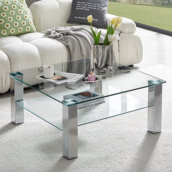 Astoria Square Clear Glass Coffee Table With Chrome Legs