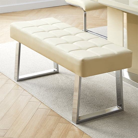 Auburn Small Faux Leather Dining Bench In Cream