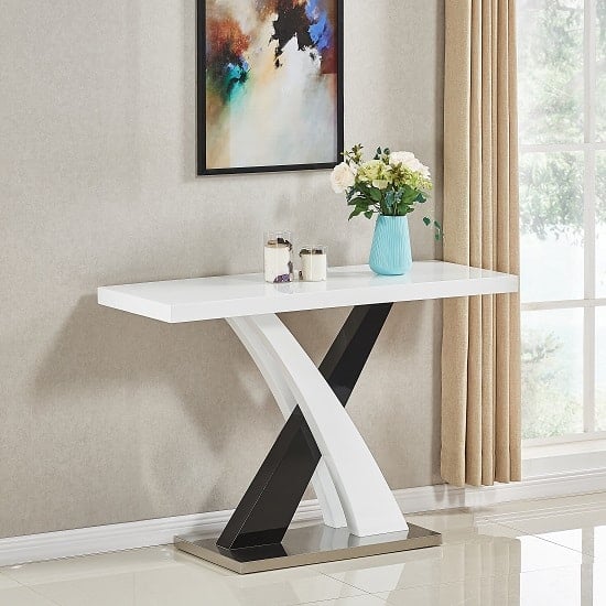 Axton Console Table Rectangular In White And Black High Gloss