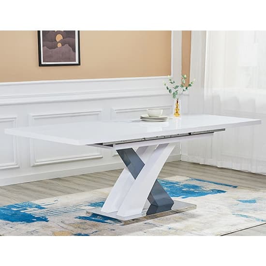 Axton Extending White Grey Gloss Dining Table 6 Girona Grey Chairs