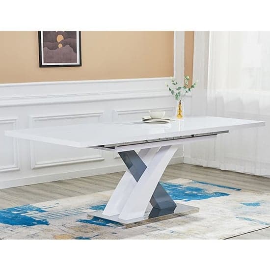 Axton Extending White Grey Gloss Dining Table 8 Girona Grey Chairs