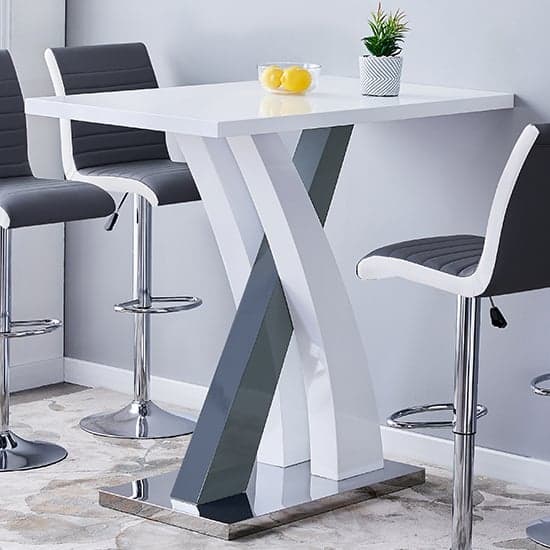 Axton Gloss Bar Table In White Grey 4 Riga Grey White Stools