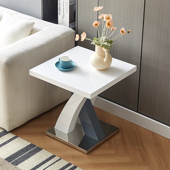 Axton High Gloss Lamp Table Square In White And Grey