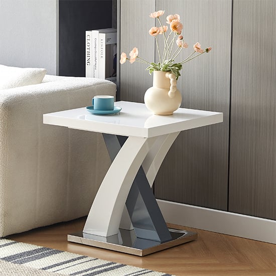 Axton High Gloss Lamp Table Square In White And Grey