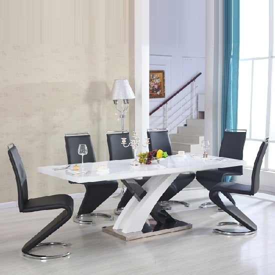 Axton Large Extending Black Dining Table 6 Sumter Black Chairs