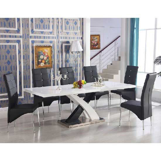 Axton Large Extending Black Dining Table 6 Versilia Black Chairs