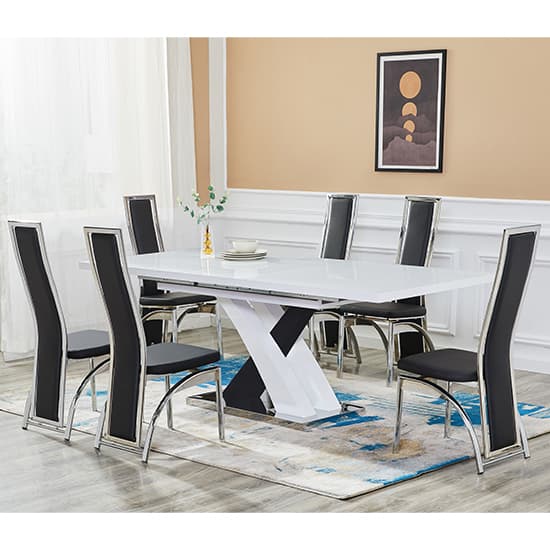 Axton Large Extending Gloss Dining Table In White And Black