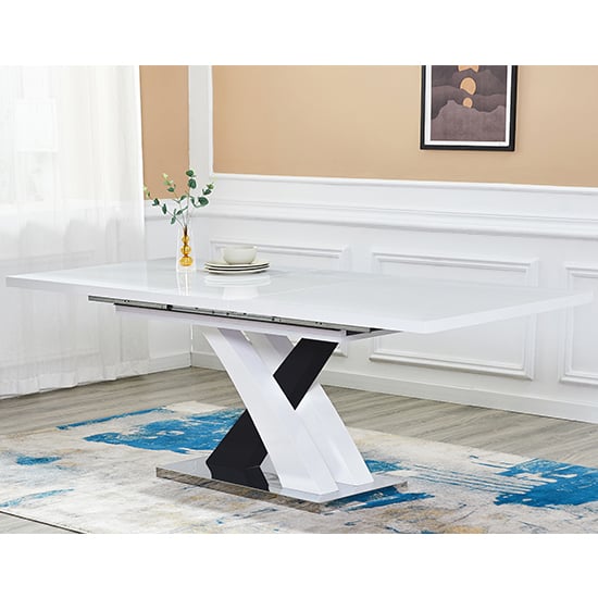 Axton Large Extending Gloss Dining Table In White And Black