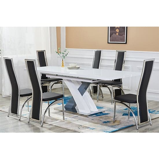 Axton Large Extending Gloss Dining Table In White And Grey