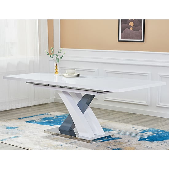 Axton Large Extending Gloss Dining Table In White And Grey