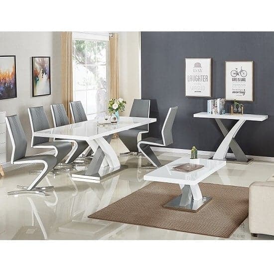 Axton Large Extending Grey Dining Table 4 Girona Grey White Chairs