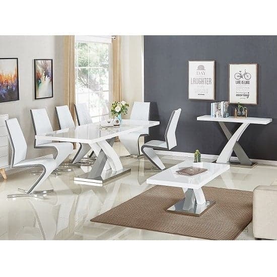 Axton Large Extending Grey Dining Table 4 Girona Grey White Chairs