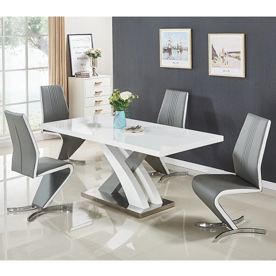 Axton Large Extending Grey Dining Table 4 Girona Grey White Chairs