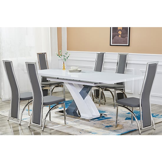 Axton Large Extending Grey Dining Table 6 Chickasha Grey Chairs