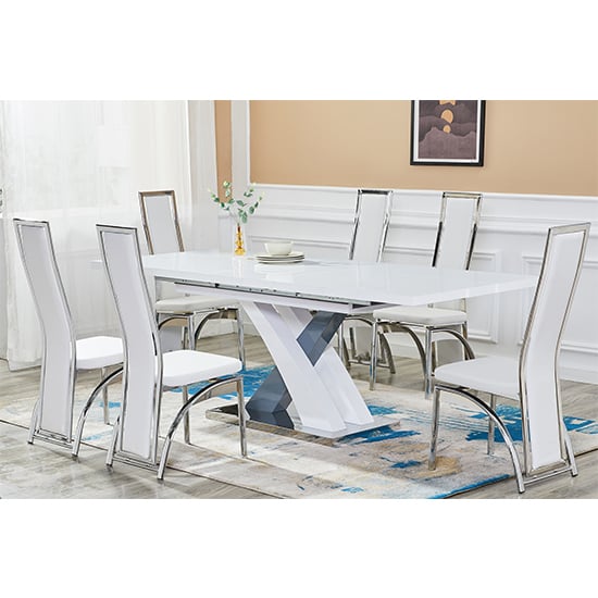 Axton Large Extending Grey Dining Table 6 Chickasha White Chairs