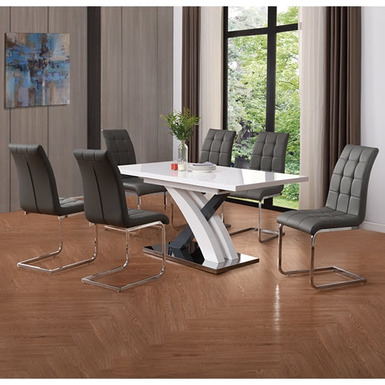 Axton Large Extending Grey Dining Table 6 Paradise Grey Chairs