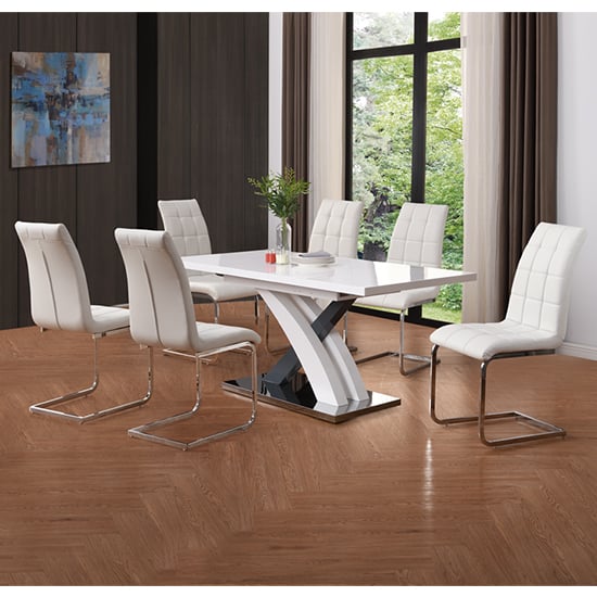 Axton Large Extending Grey Dining Table 6 Paradise White Chairs