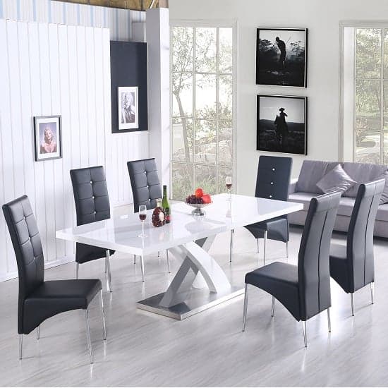 Axton Large Extending Grey Dining Table 6 Versilia Black Chairs